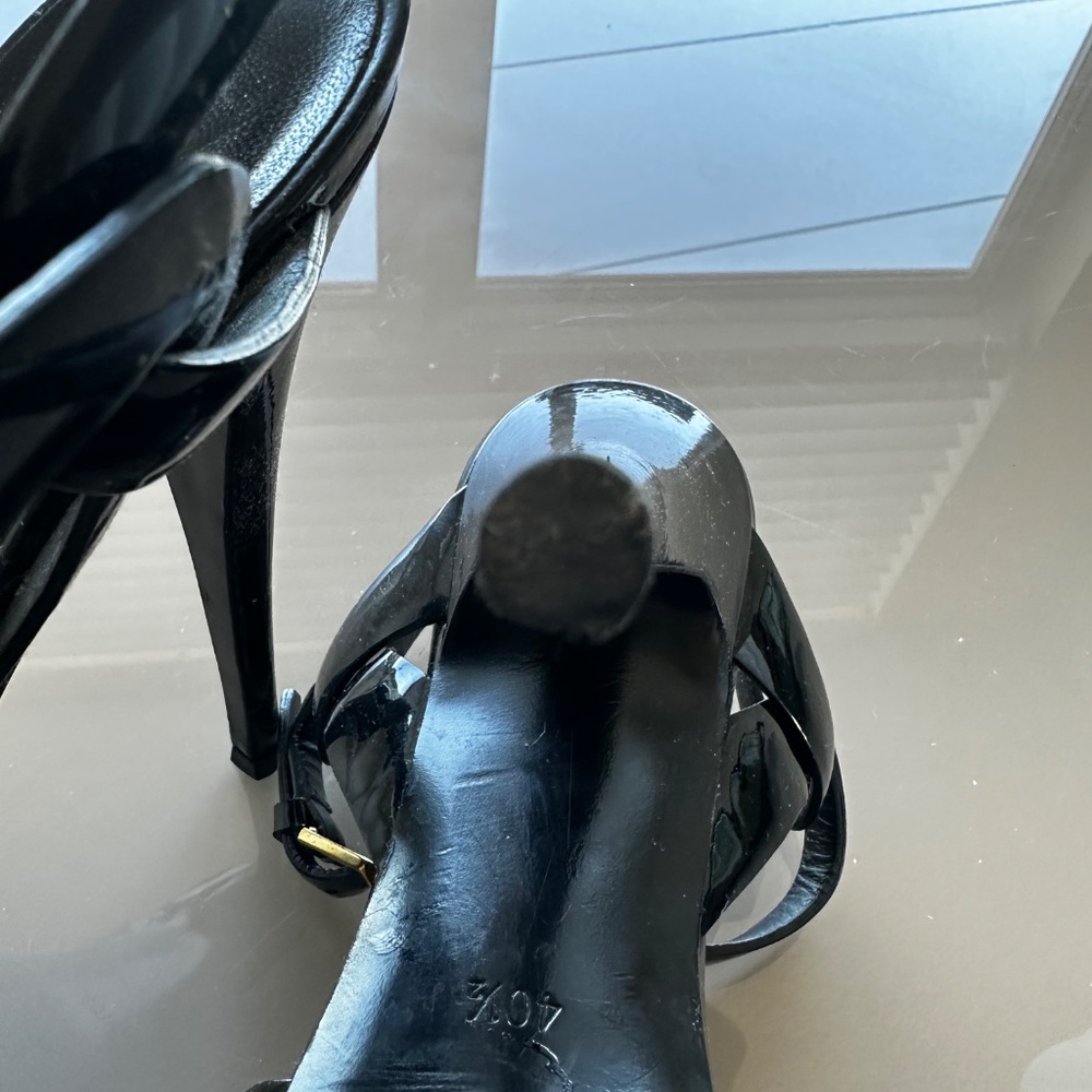 Saint Laurent YSL Tribute Black Patent Platform Sandals Heels Size 10.5 - Picture 6 of 7